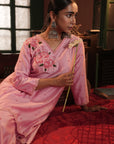 Sana Assymmetrical Flamingo Chanderi Kurta Set
