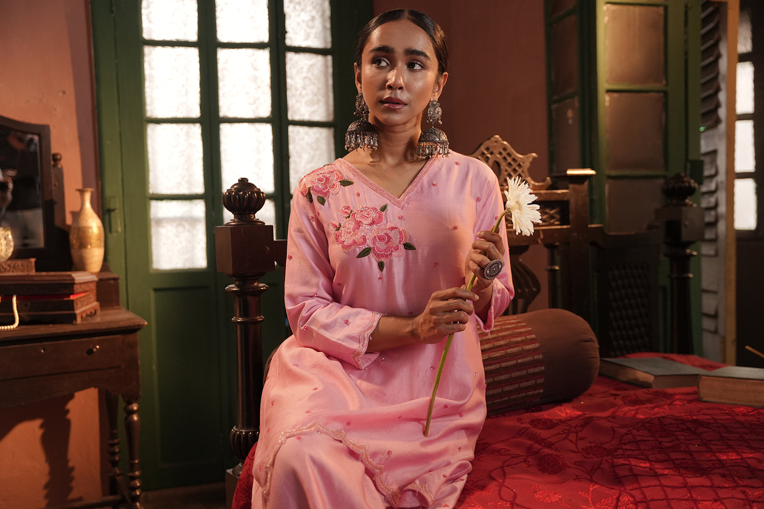 Sana Assymmetrical Flamingo Chanderi Kurta Set