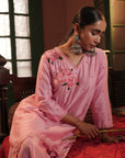 Sana Assymmetrical Flamingo Chanderi Kurta Set