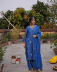 Hafsa Royal Blue Silk Chanderi Kurta Set