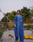 Hafsa Royal Blue Silk Chanderi Kurta Set
