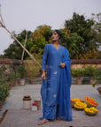 Hafsa Royal Blue Silk Chanderi Kurta Set