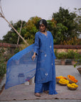 Hafsa Royal Blue Silk Chanderi Kurta Set