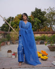 Hafsa Royal Blue Silk Chanderi Kurta Set