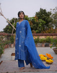 Hafsa Royal Blue Silk Chanderi Kurta Set