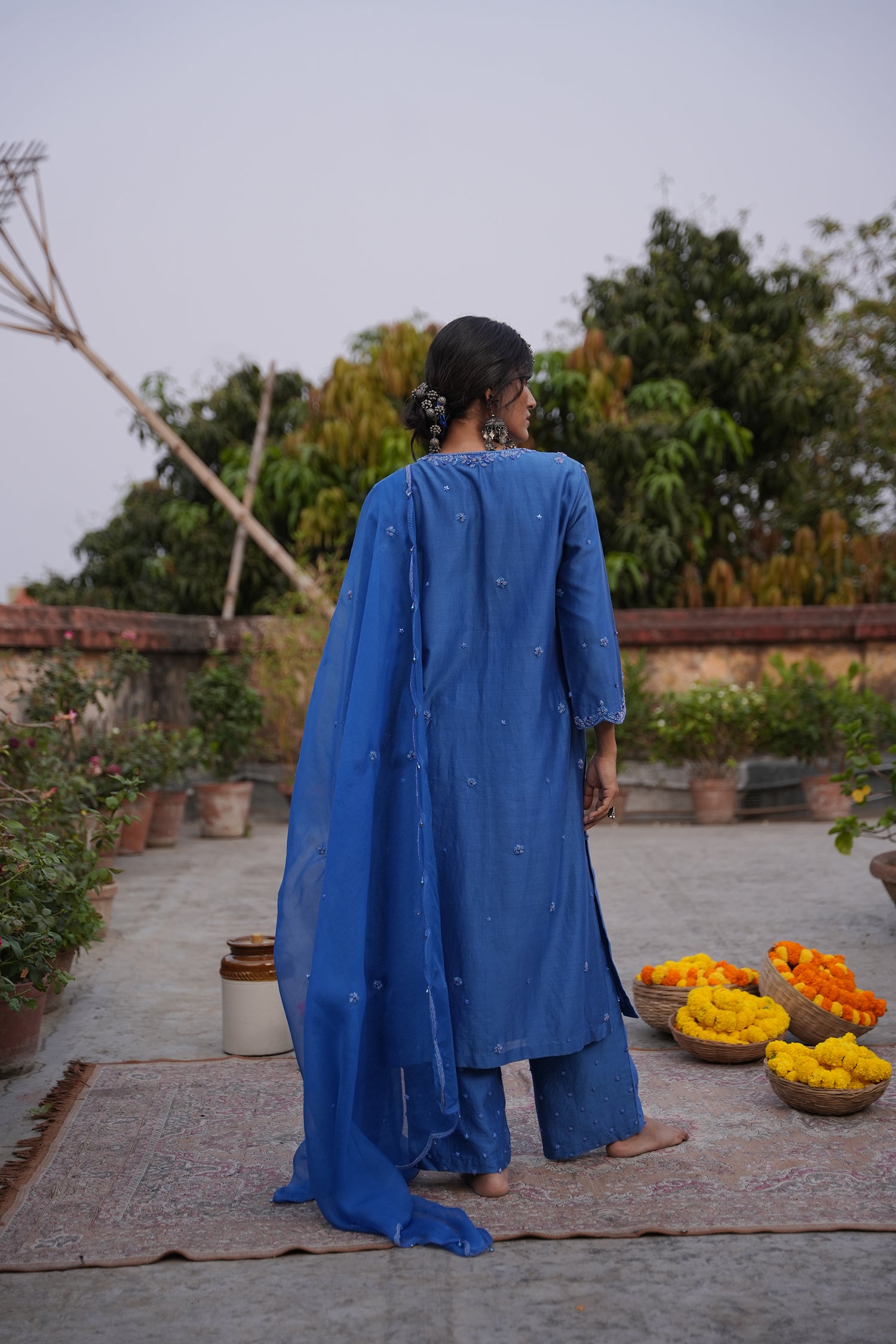 Hafsa Royal Blue Silk Chanderi Kurta Set
