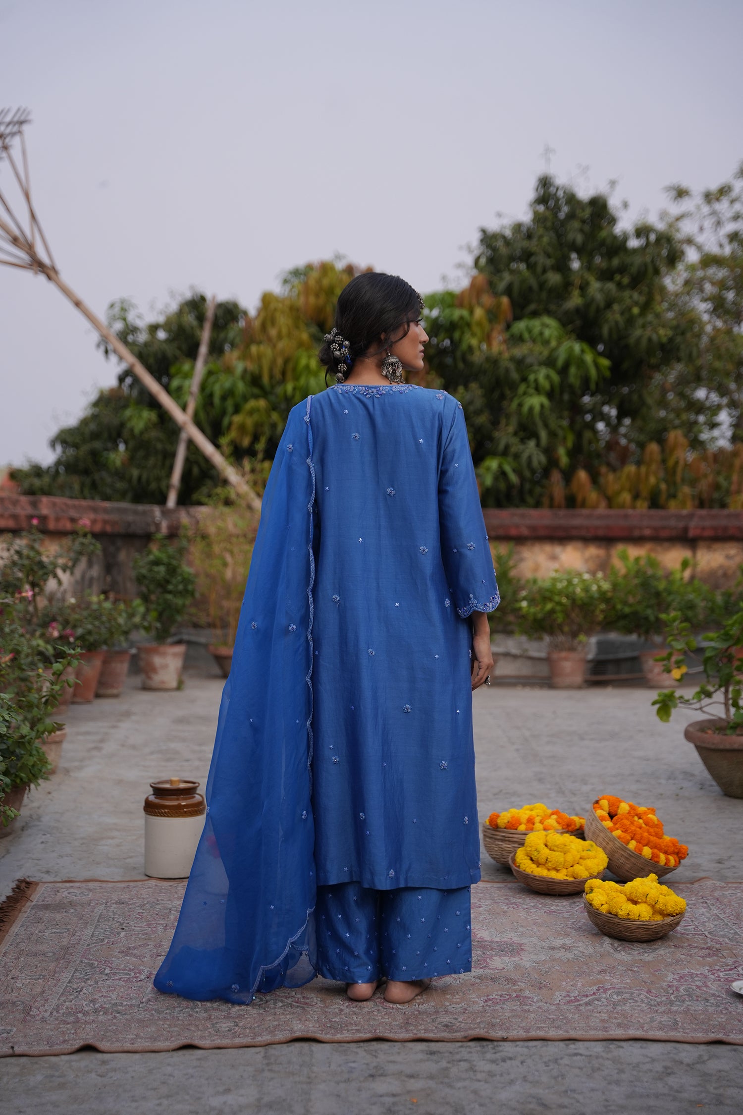 Hafsa Royal Blue Silk Chanderi Kurta Set
