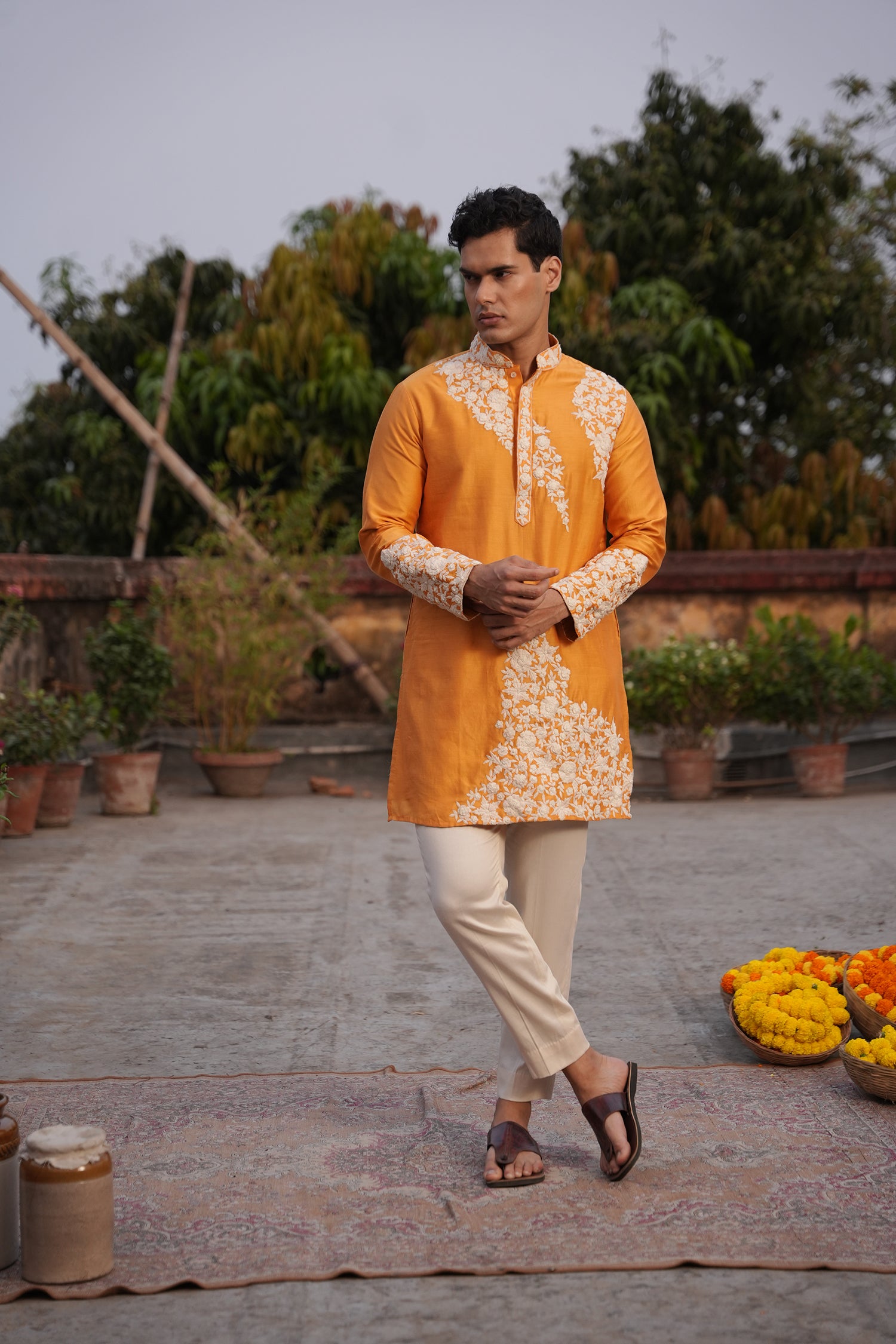 Yusuf Mustard Silk Chanderi Kurta Set