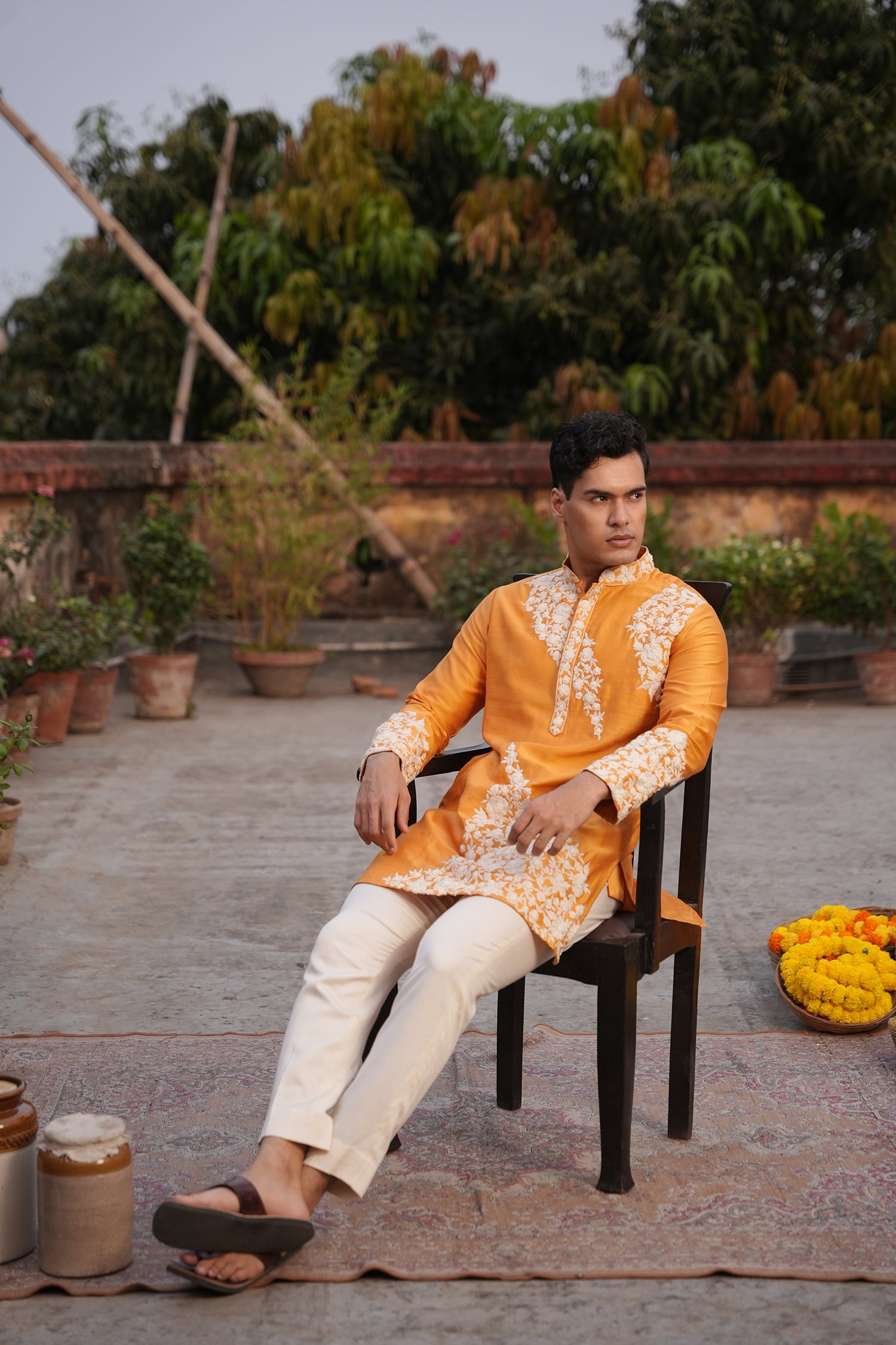 Yusuf Mustard Silk Chanderi Kurta Set