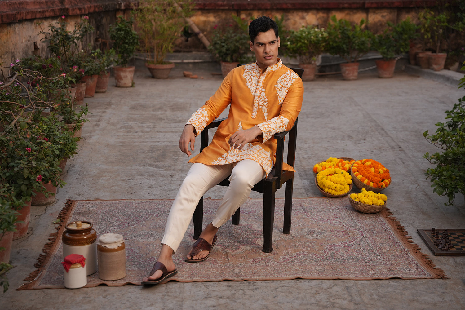 Yusuf Mustard Silk Chanderi Kurta Set