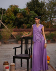 Aafia Amethyst Shade Georgette Pleated Skirt With Silk Chanderi Overlap Jacket
