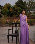 Aafia Amethyst Shade Georgette Pleated Skirt With Silk Chanderi Overlap Jacket