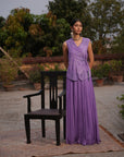 Aafia Amethyst Shade Georgette Pleated Skirt With Silk Chanderi Overlap Jacket