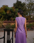 Aafia Amethyst Shade Georgette Pleated Skirt With Silk Chanderi Overlap Jacket
