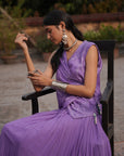 Aafia Amethyst Shade Georgette Pleated Skirt With Silk Chanderi Overlap Jacket
