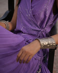 Aafia Amethyst Shade Georgette Pleated Skirt With Silk Chanderi Overlap Jacket
