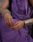 Aafia Amethyst Shade Georgette Pleated Skirt With Silk Chanderi Overlap Jacket