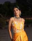 Fatima Mustard Applique Drape Skirt Set