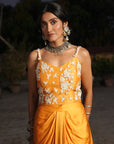 Fatima Mustard Applique Drape Skirt Set