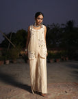 Neema Off White Chanderi Collar Kurta With Flap Border Pant