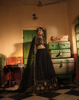 Nafisa Black Silk Chanderi Lehenga Set