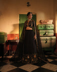 Nafisa Black Silk Chanderi Lehenga Set