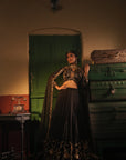 Nafisa Black Silk Chanderi Lehenga Set