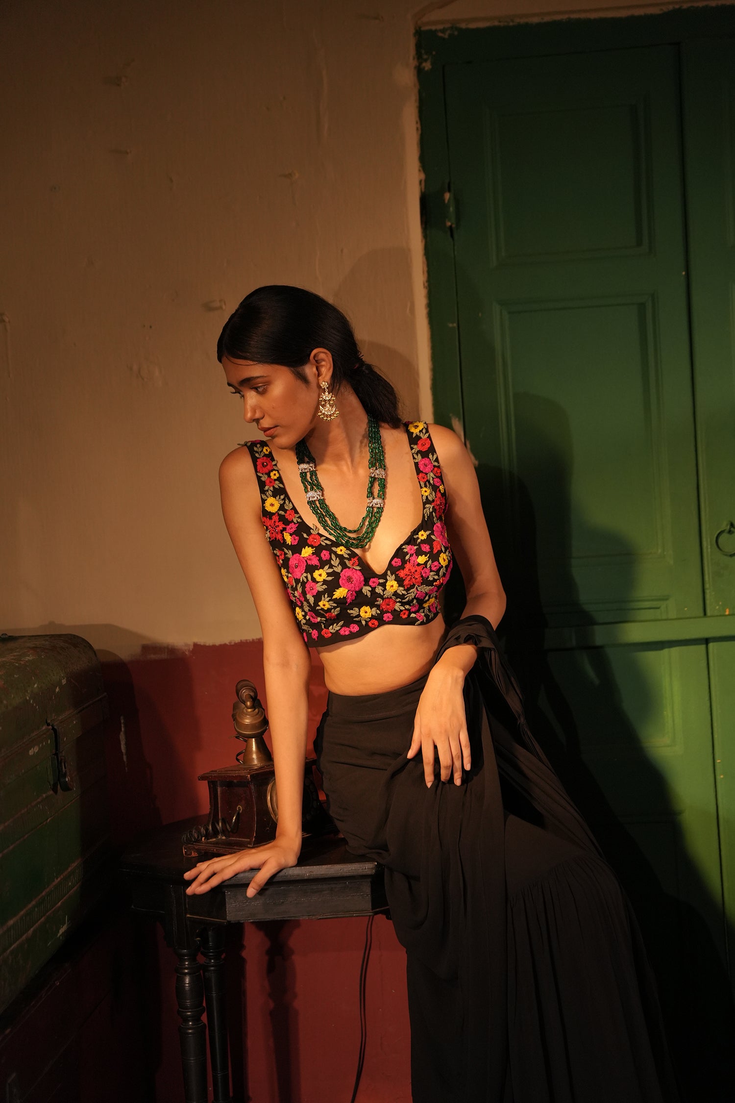 Urwa Black Drape Saree Set