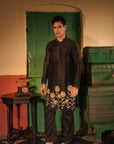 Rahim Black Silk Chanderi Kurta Set