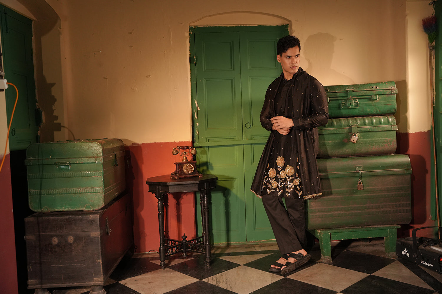 Rahim Black Silk Chanderi Kurta Set