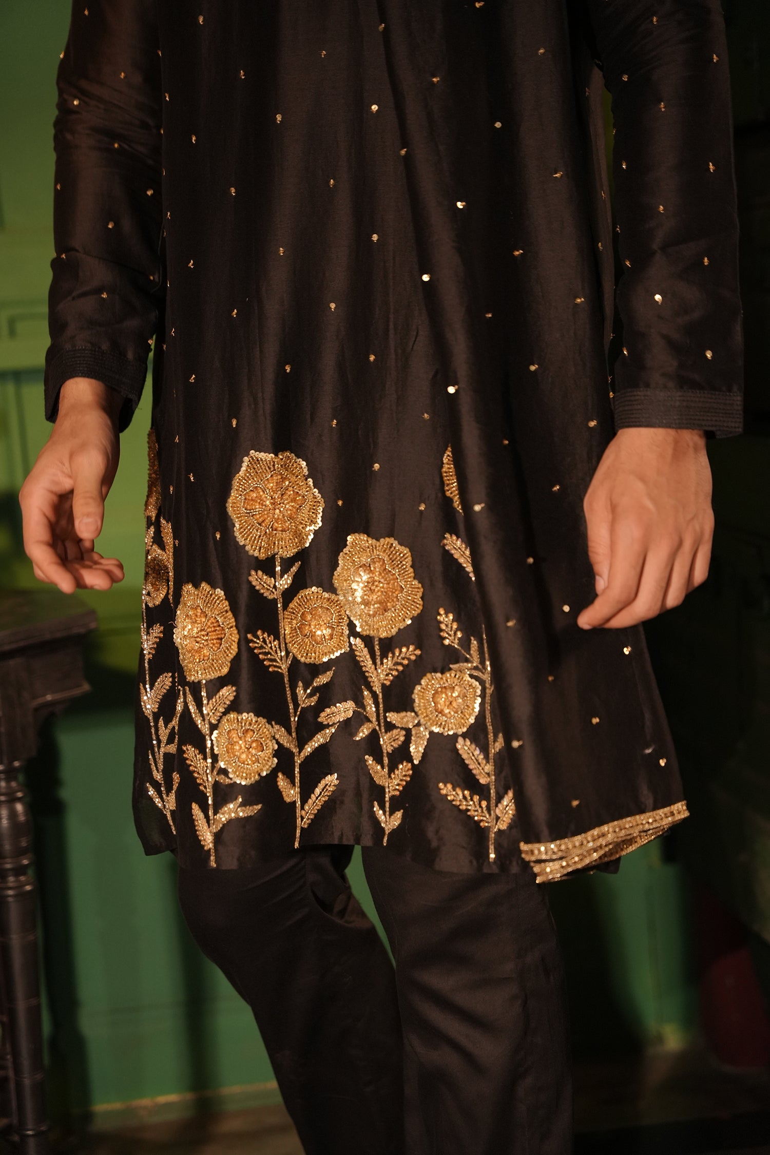 Rahim Black Silk Chanderi Kurta Set