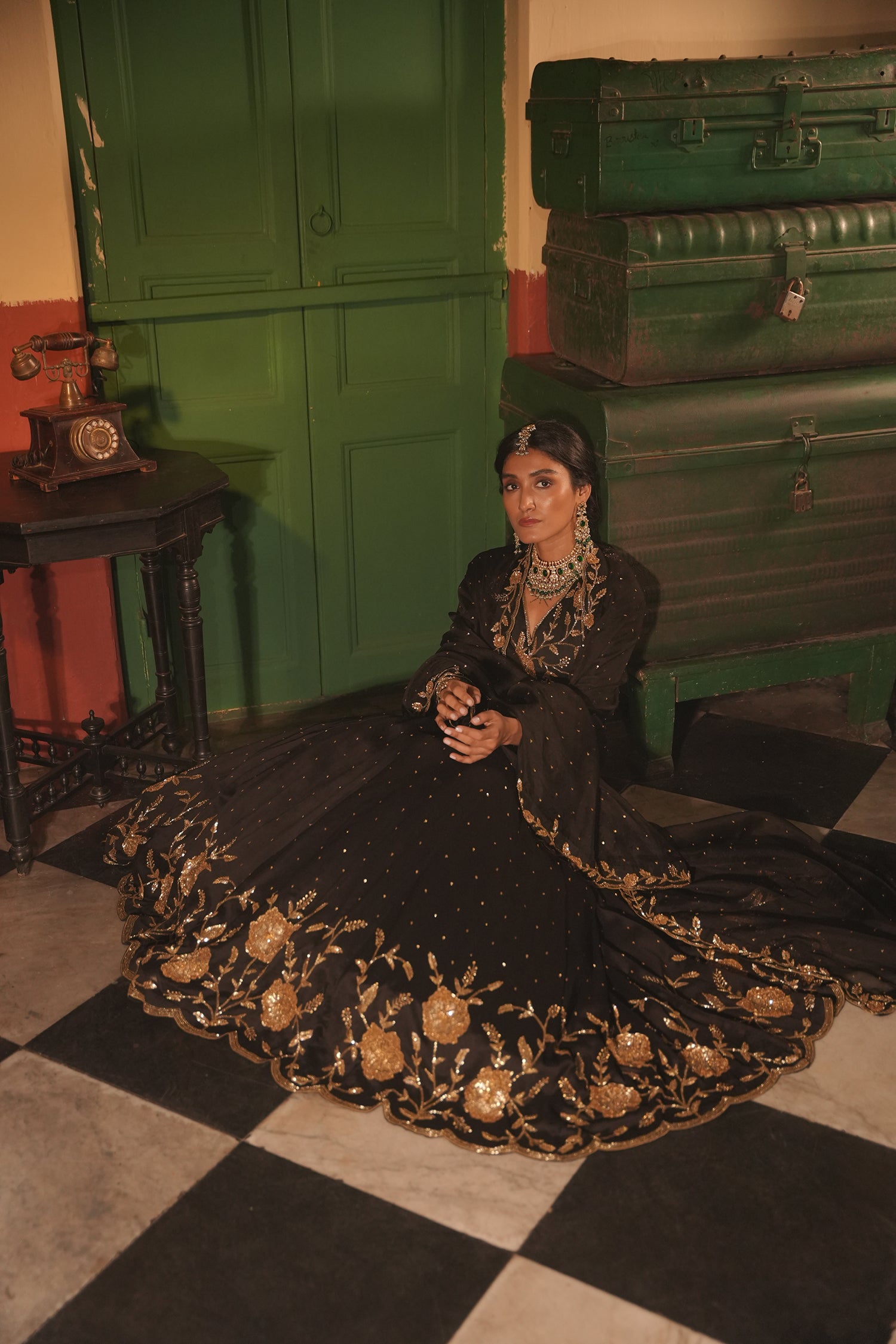 Nafisa Black Silk Chanderi Lehenga Set