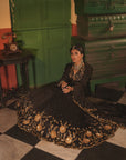 Nafisa Black Silk Chanderi Lehenga Set