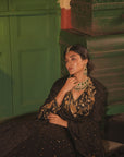 Nafisa Black Silk Chanderi Lehenga Set