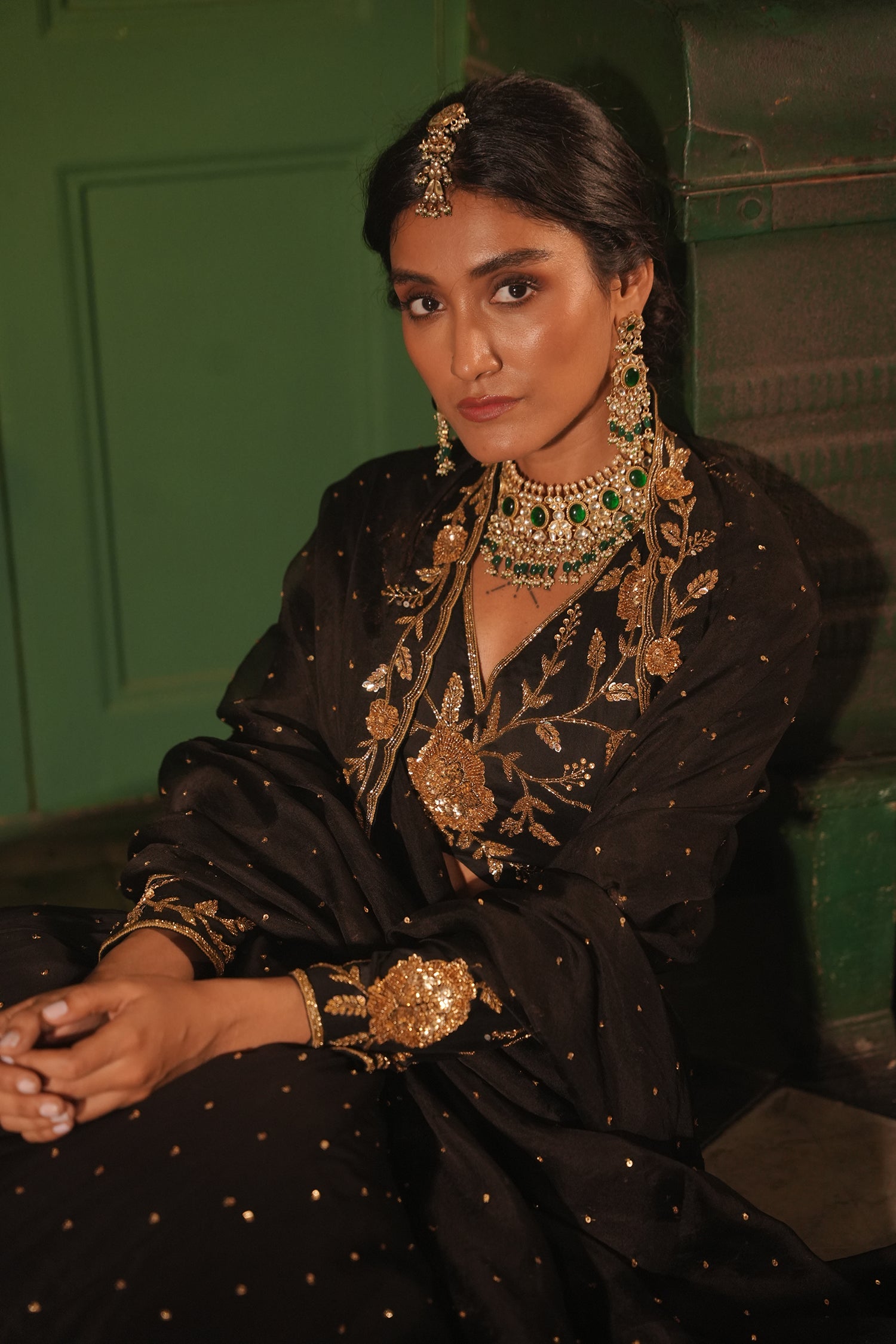 Nafisa Black Silk Chanderi Lehenga Set