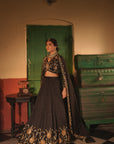 Nafisa Black Silk Chanderi Lehenga Set