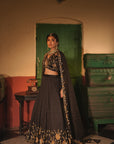 Nafisa Black Silk Chanderi Lehenga Set