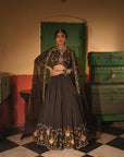 Nafisa Black Silk Chanderi Lehenga Set
