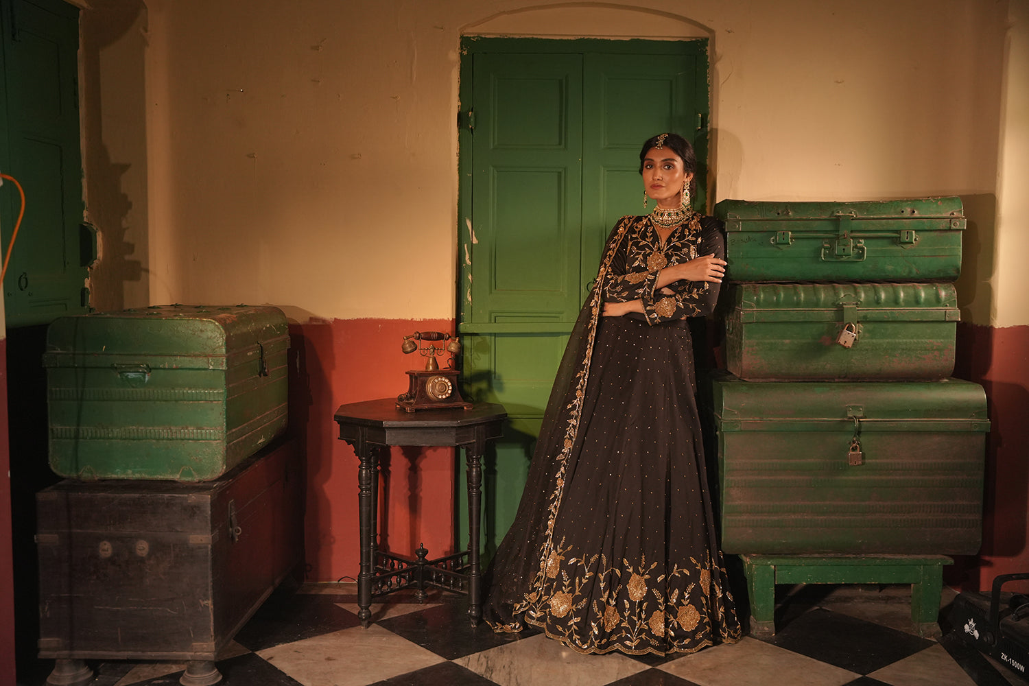 Nafisa Black Silk Chanderi Lehenga Set