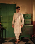 Ibrahim Off White Rawsilk Bandi Set