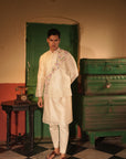 Ibrahim Off White Rawsilk Bandi Set