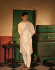 Ibrahim Off White Rawsilk Bandi Set