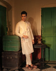 Ibrahim Off White Rawsilk Bandi Set
