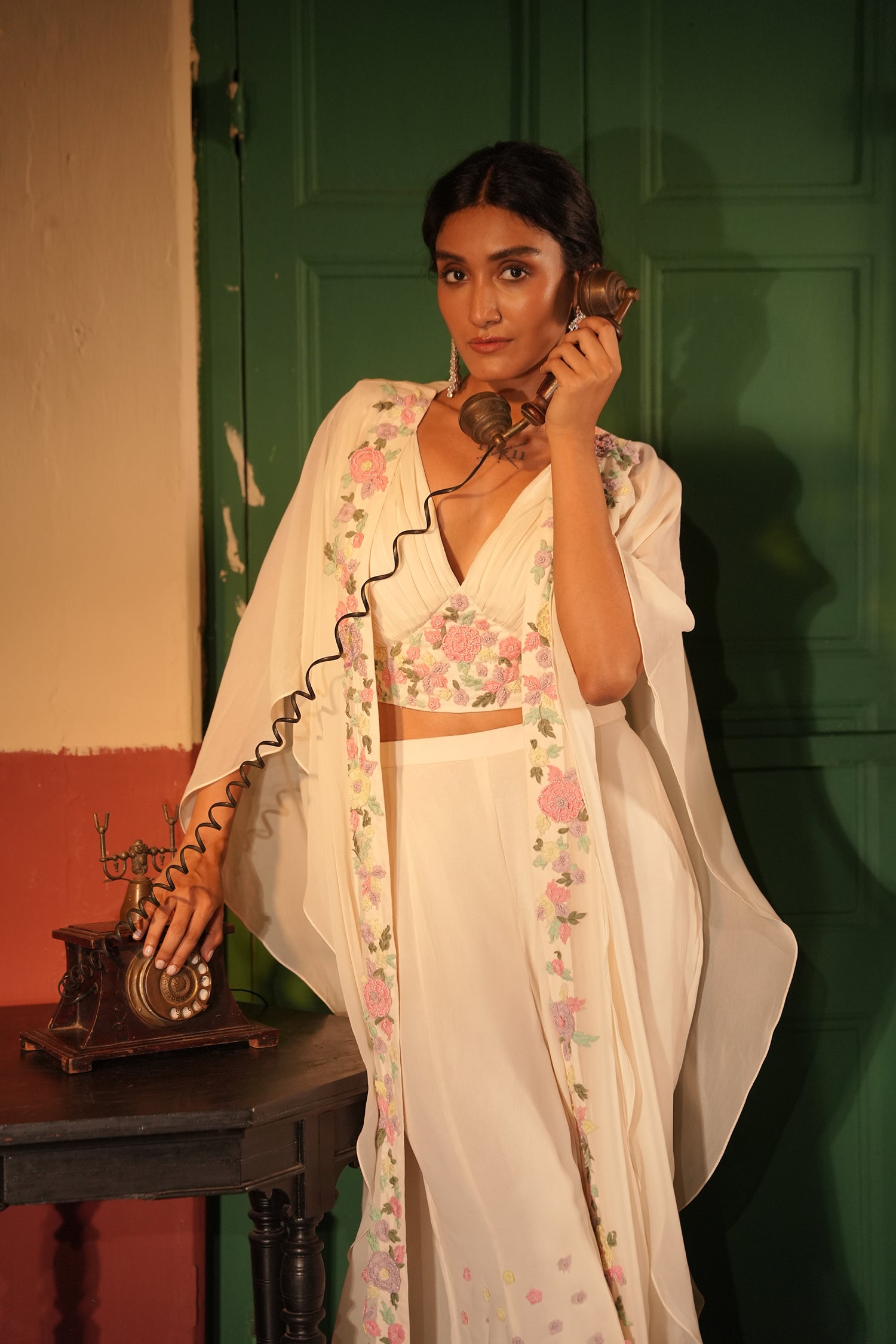 Eira Off White Georgette Cape Set