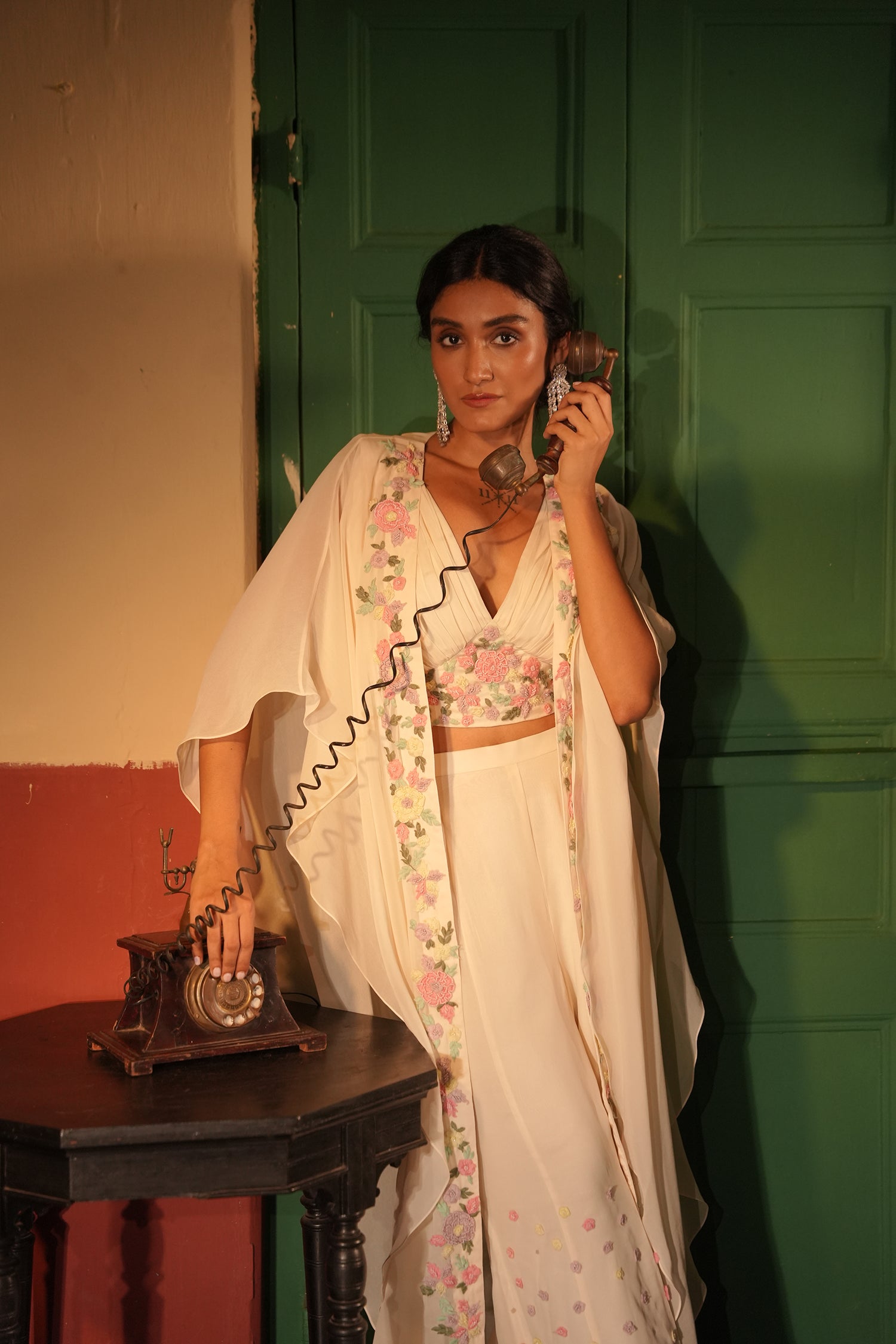 Eira Off White Georgette Cape Set