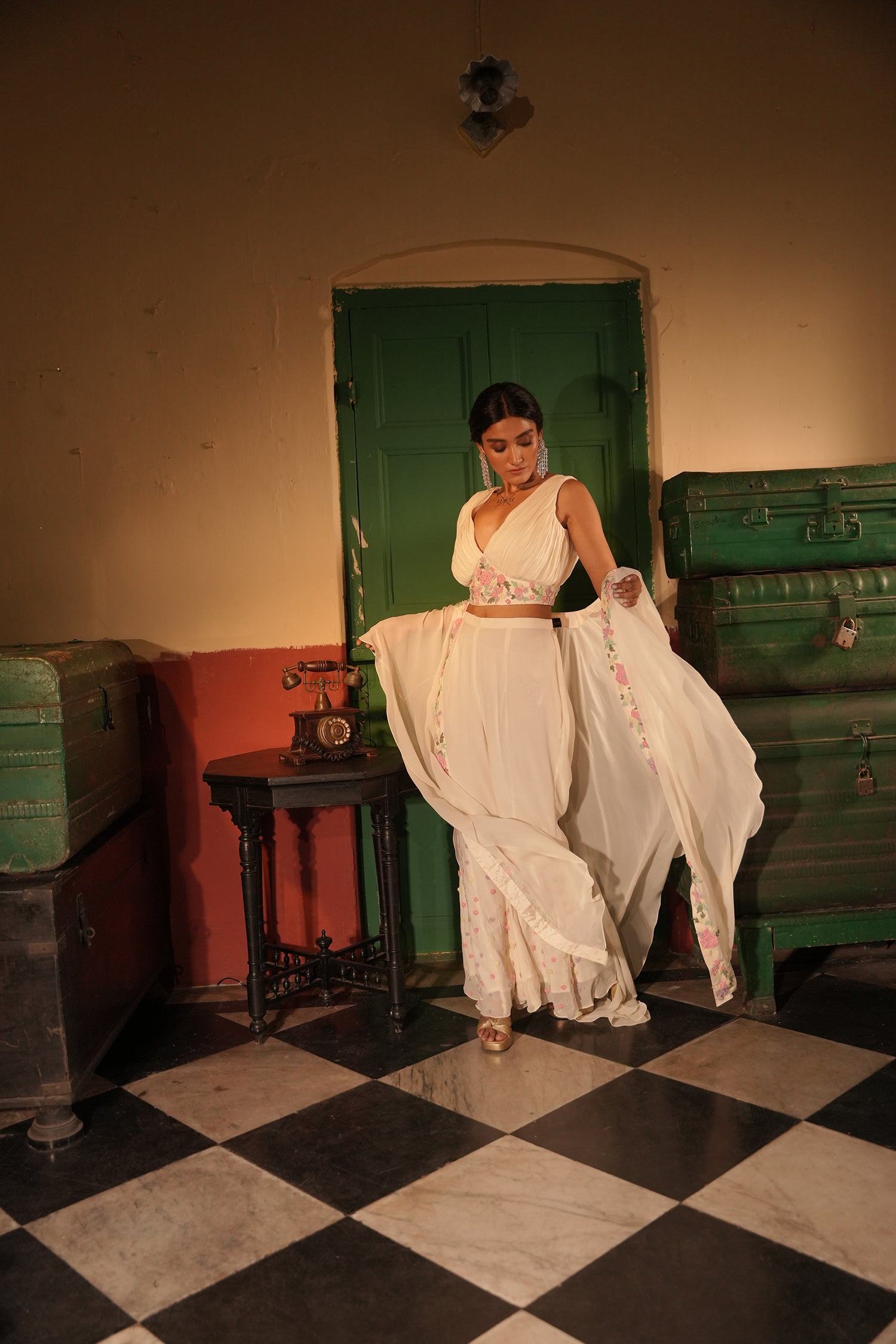 Eira Off White Georgette Cape Set