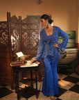 Faiza Blue Applique Emb Drape Skirt Set