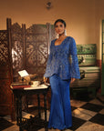 Faiza Blue Applique Emb Drape Skirt Set