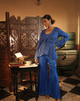 Faiza Blue Applique Emb Drape Skirt Set