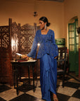 Faiza Blue Applique Emb Drape Skirt Set